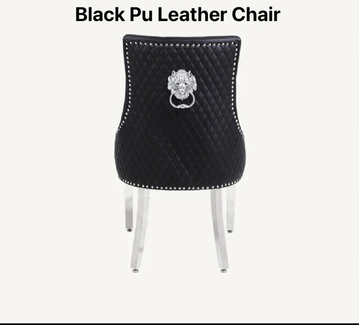 Black PU leather chair with lion knocker