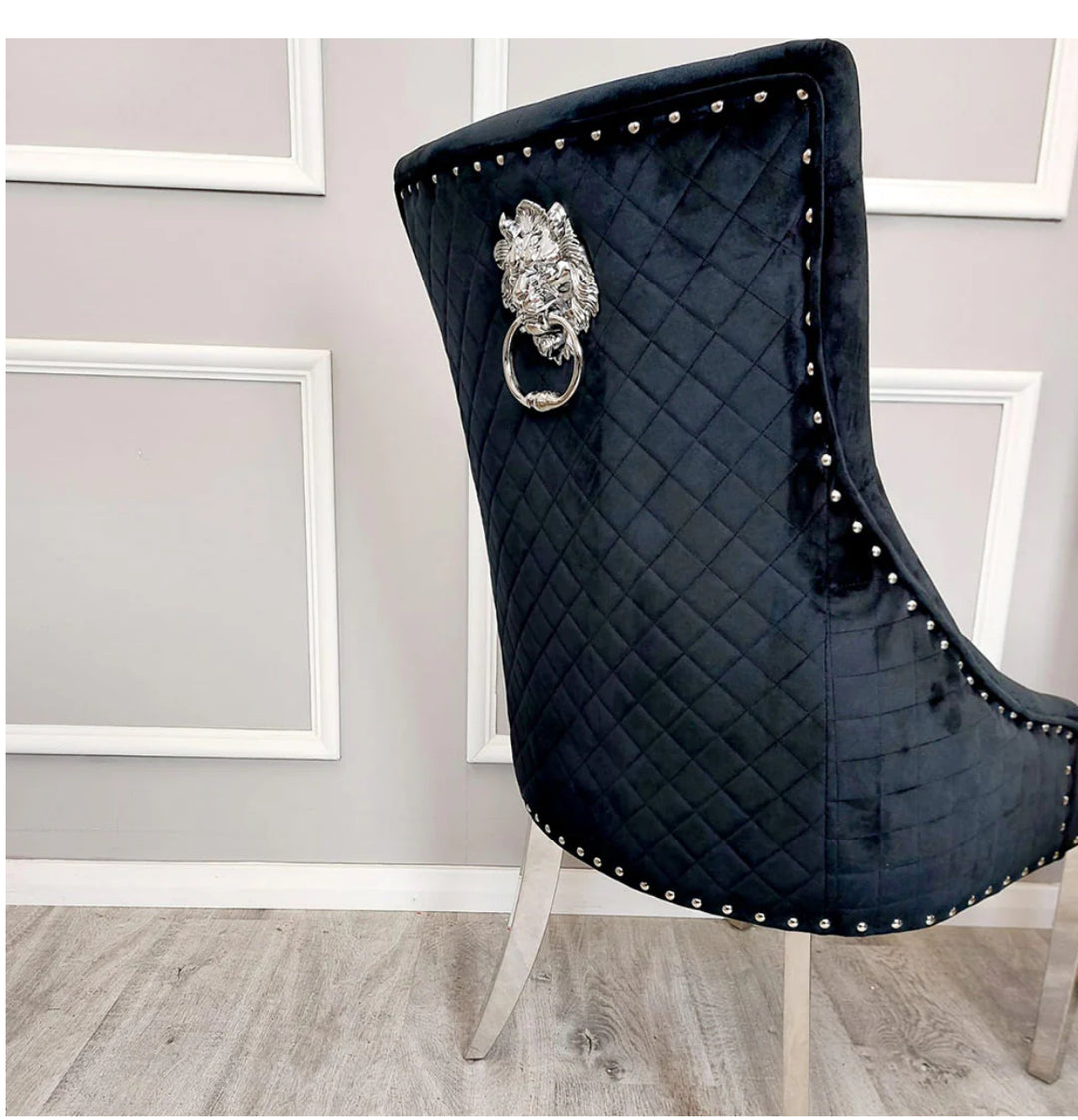 lion konker chair with black and chrome design front side view