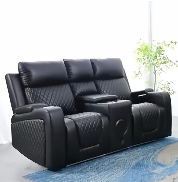 Black leather recliner sofa in a room 