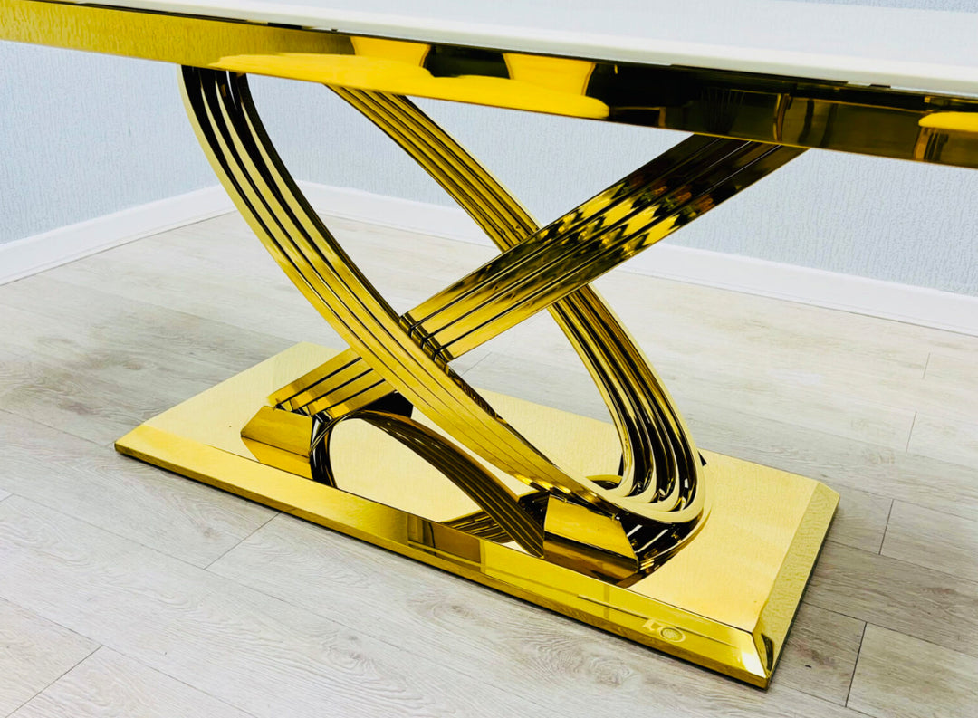 Rose Marble Dining Table Cream And Gold + Sofia Cream And Gold Dining Chairs
