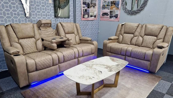 Electric Recliner Sofa Biege Roma 3 Seater Recliner Sofa & 2 Seater Recliner Sofa