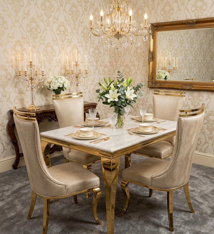 160cm Louise Table cream and Gold + 4 Samantha cream & Gold chair