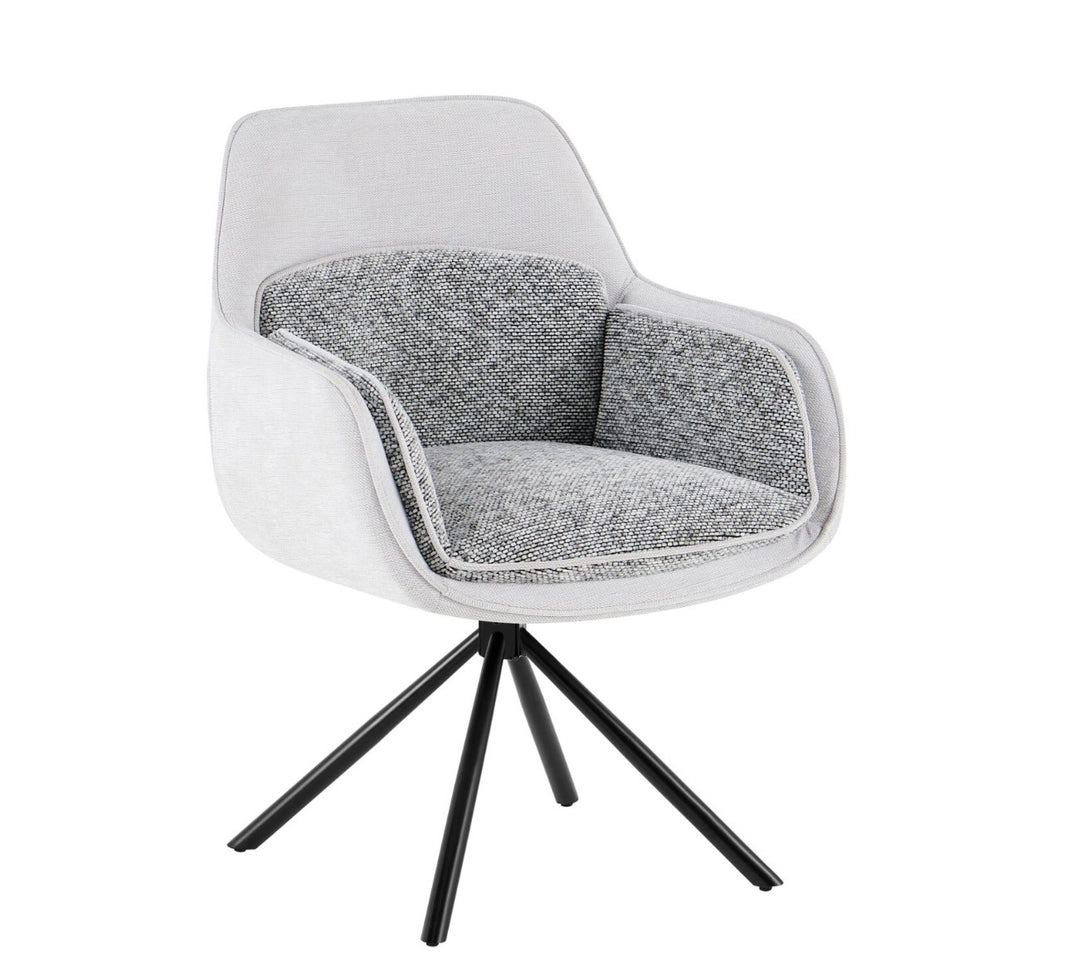 Alasgar Marble Dining Table 160cm White & Cream Pedestal Table with Florence 360 Grey Velvet Swivel Chairs Dining Set