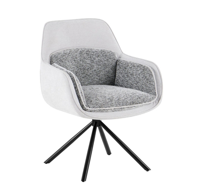 Alasgar Marble Dining Table 160cm White & Cream Pedestal Table with Florence 360 Grey Velvet Swivel Chairs Dining Set