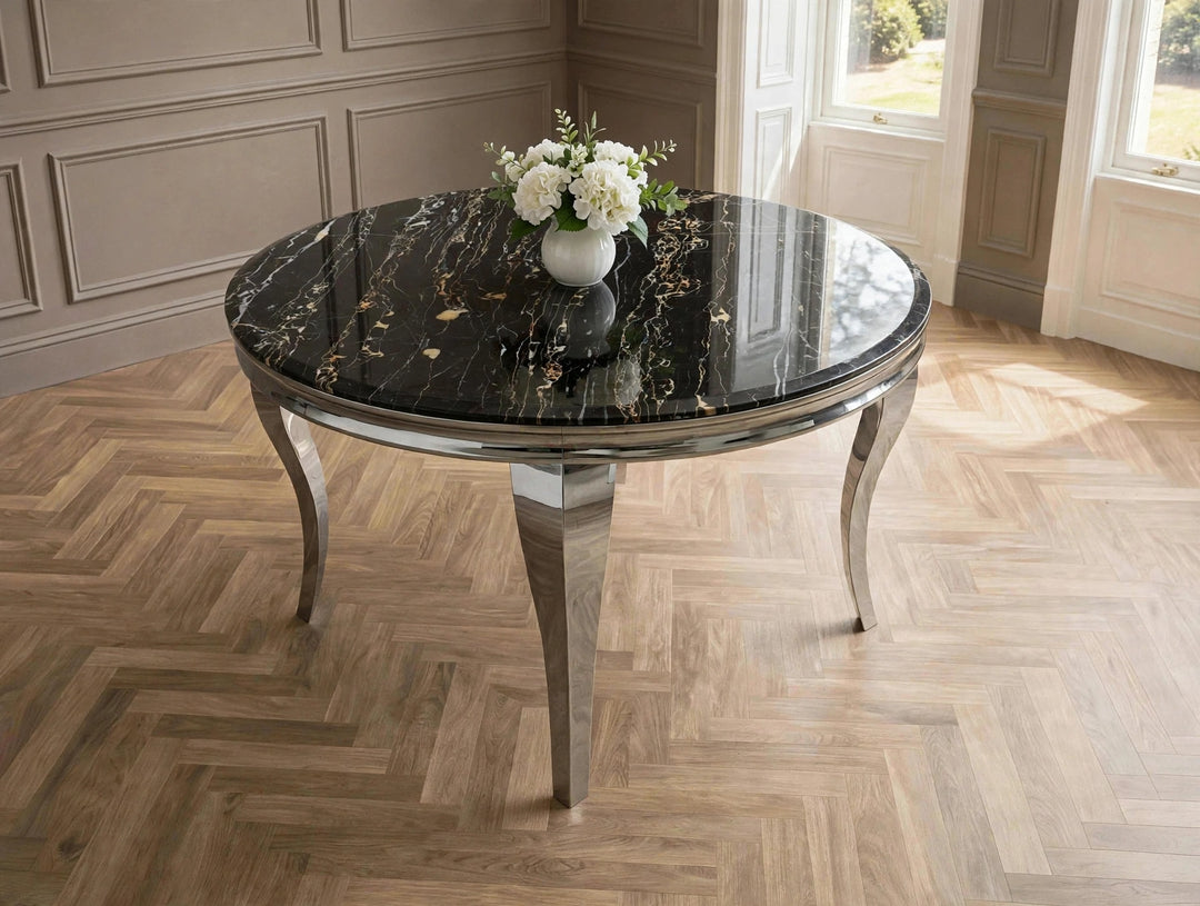 Louise 110cm Round White & Gold  Marble Dining Table