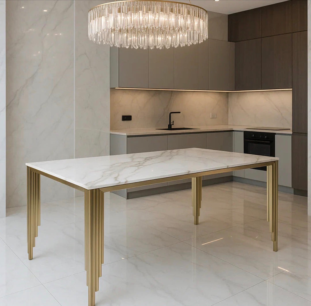 Luxury Mayfair 180cm Gold Dining Table Set | Mink, Black & Green Gold Chairs | 4 & 6 Seater