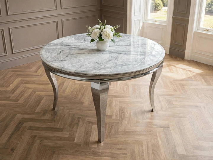 Louise 110cm Round White & Gold  Marble Dining Table