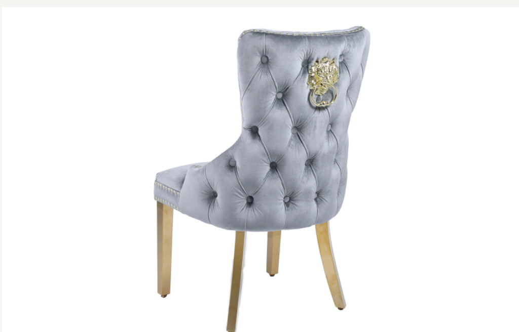 Louise Grey Marble Dining Table With victoria Grey and Gold Dining Chairs