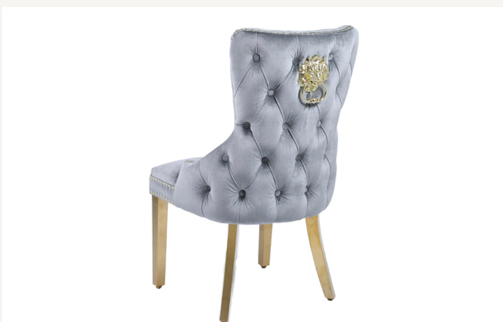 Louise Grey Marble Dining Table With victoria Grey and Gold Dining Chairs