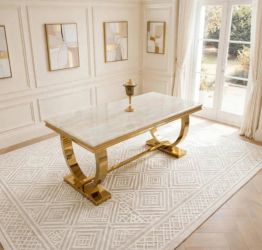 Arianna Black & Gold Marble Dining Table – Luxury Modern Gold Base, 160cm, 180cm & 200cm