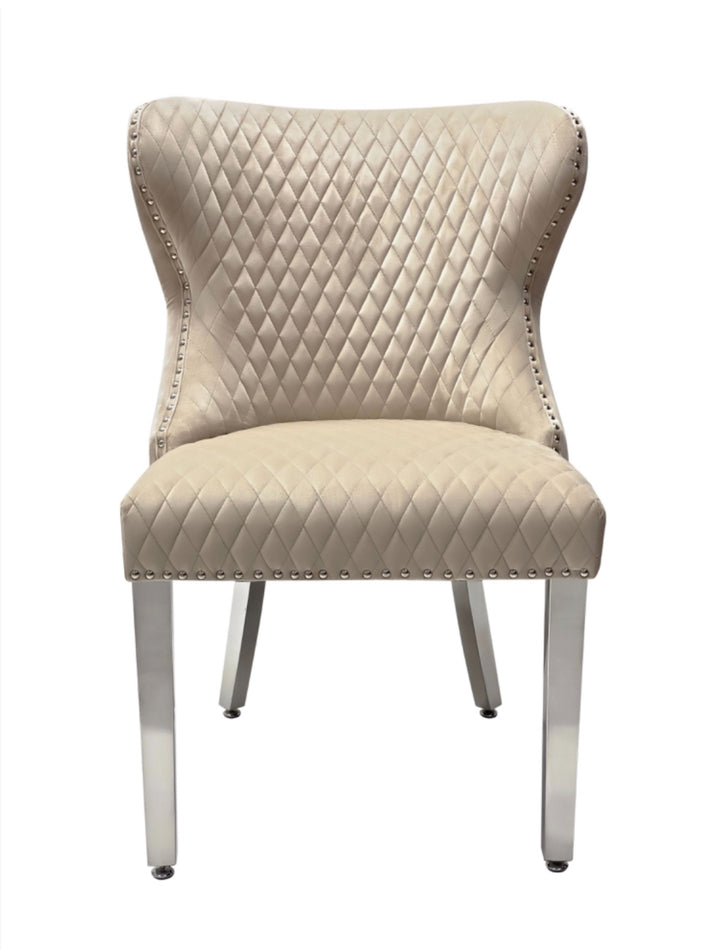 Rose 180cm Grey Marble Dining Table With Lion Knocker Dining Chairs