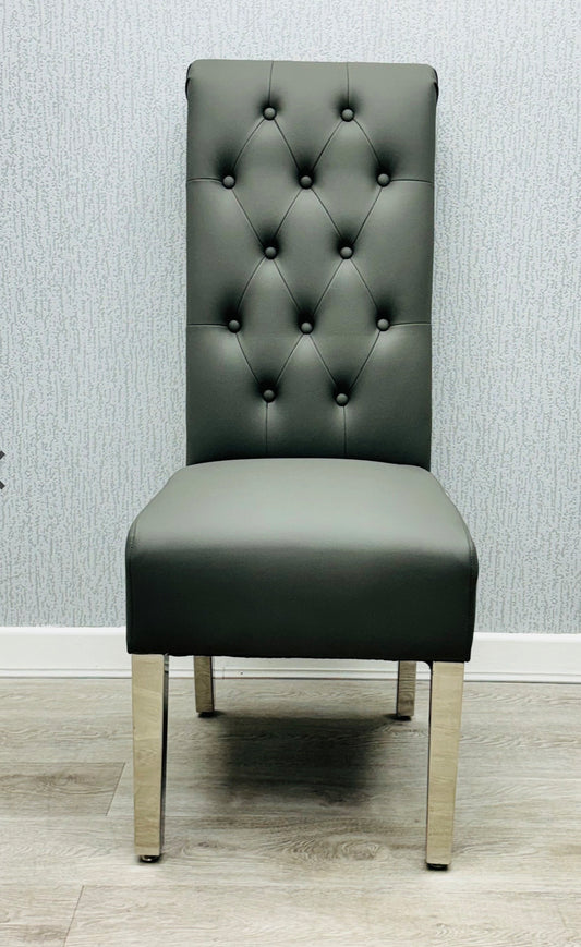 Sofia Grey Pu Leather Chair Lion Knocker