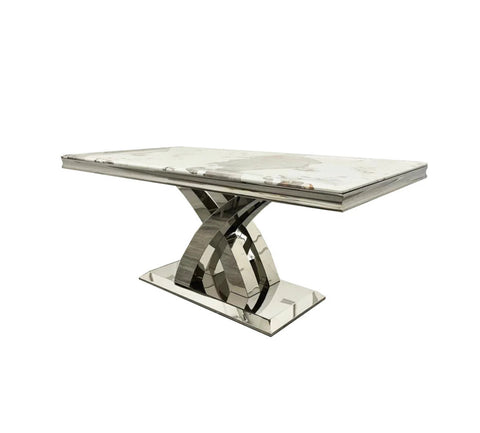 Milan Marble Dining Table 1.8M With Majestic Lion Knocker Chairs