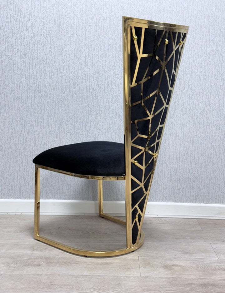 180cm Crystal Black & Gold Dining Table, Rose Black & Gold Chairs, Gold Dining Set UK