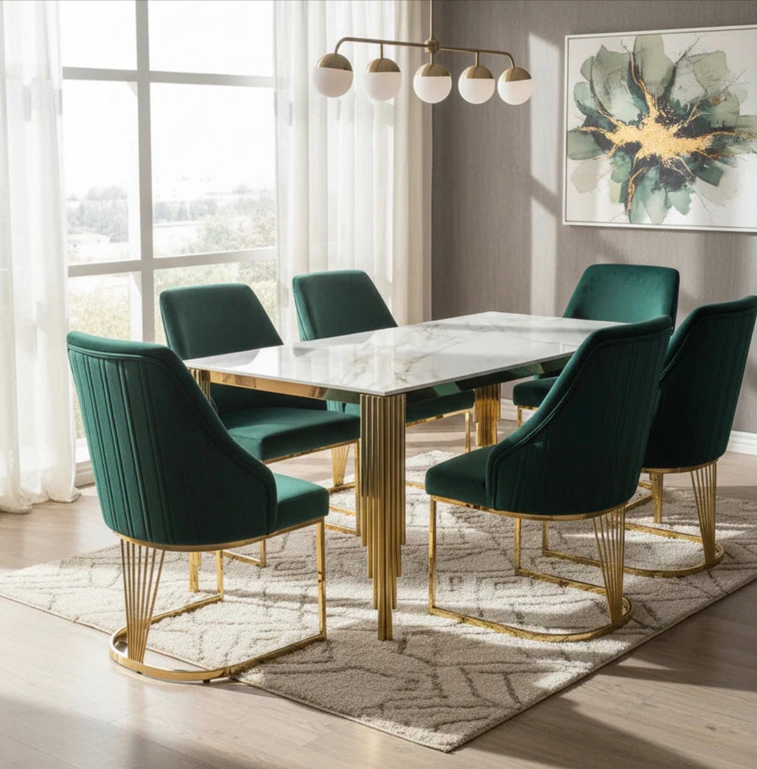 Luxury Mayfair 180cm Gold Dining Table Set | Mink, Black & Green Gold Chairs | 4 & 6 Seater
