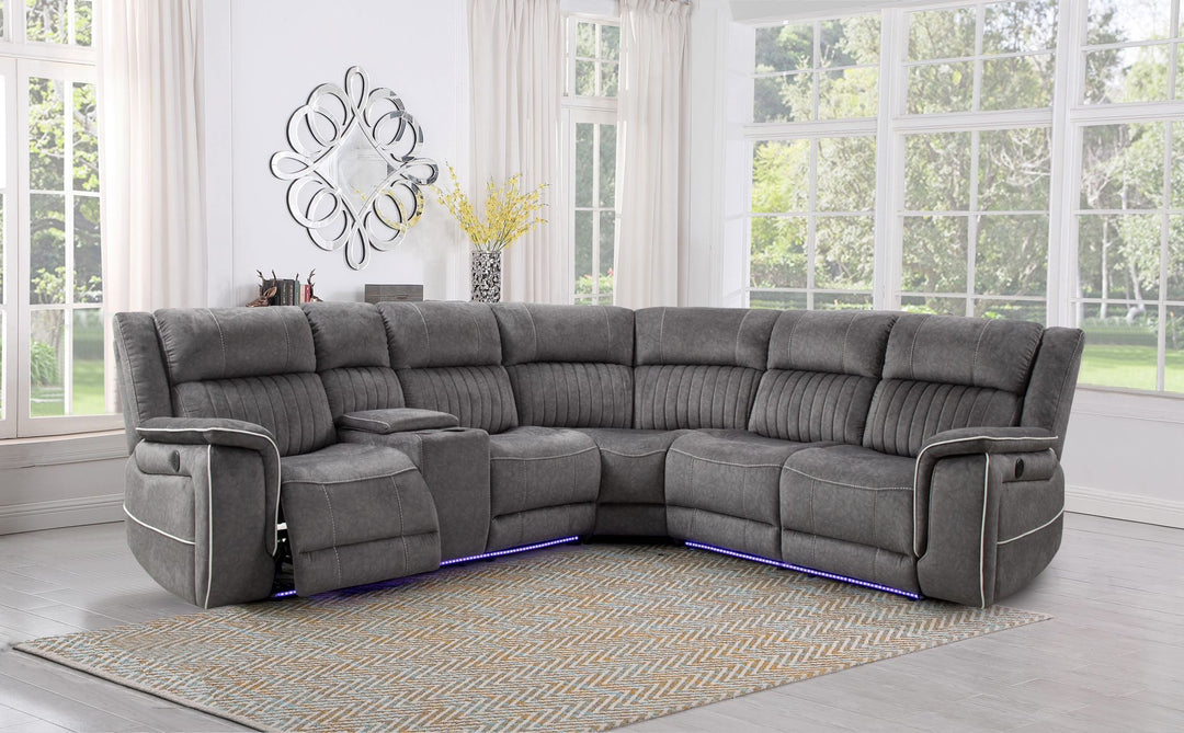Monaco grey microfibre corner sofa with electric reclining seats