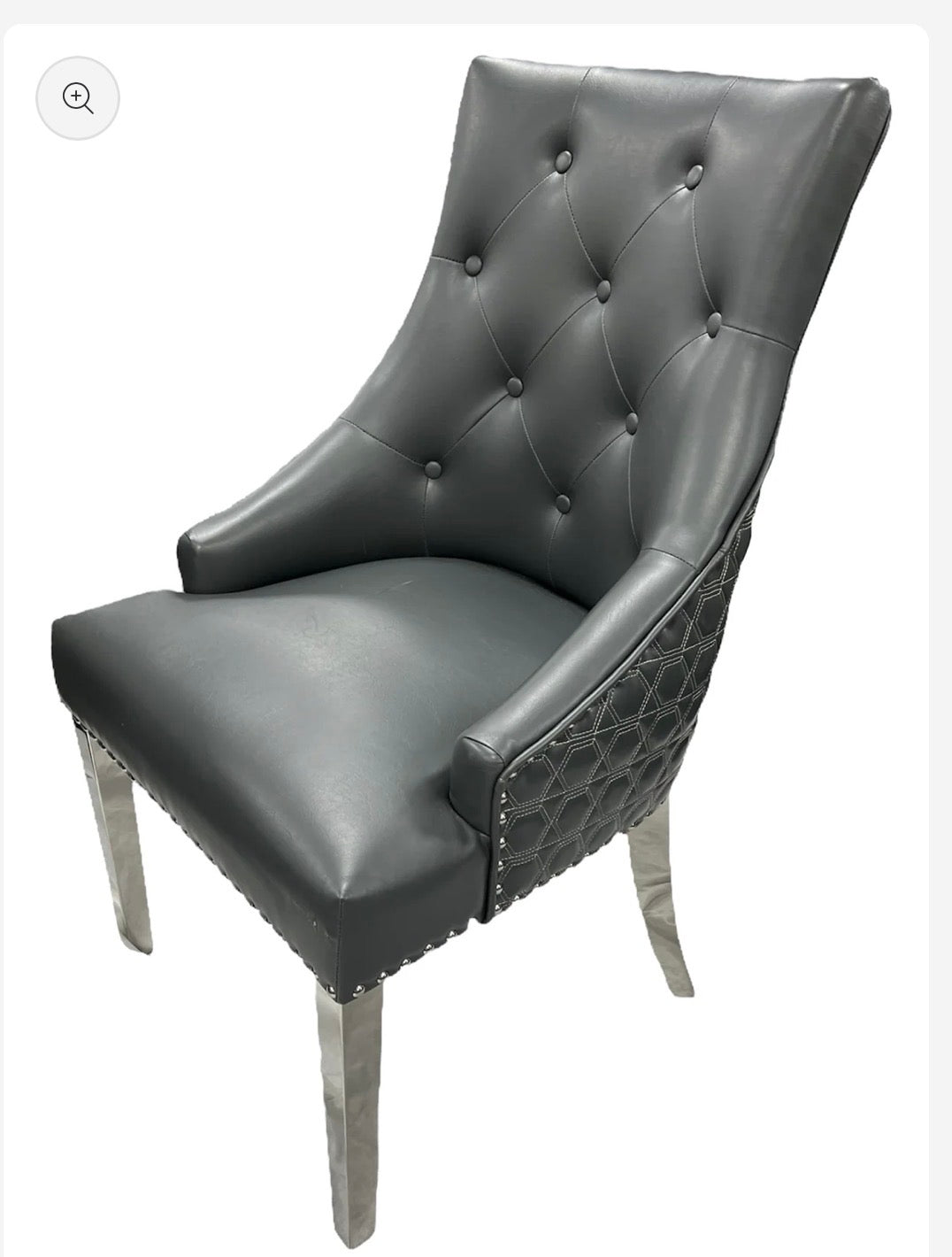 Pair of 2 | Roma Dark Grey PU Leather Dining Chair Ring Knocker