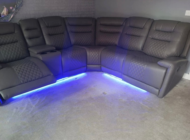 Modern Electric Recliner Sofa in Dark Grey – USB Ports, LED Lights & Cup Holders