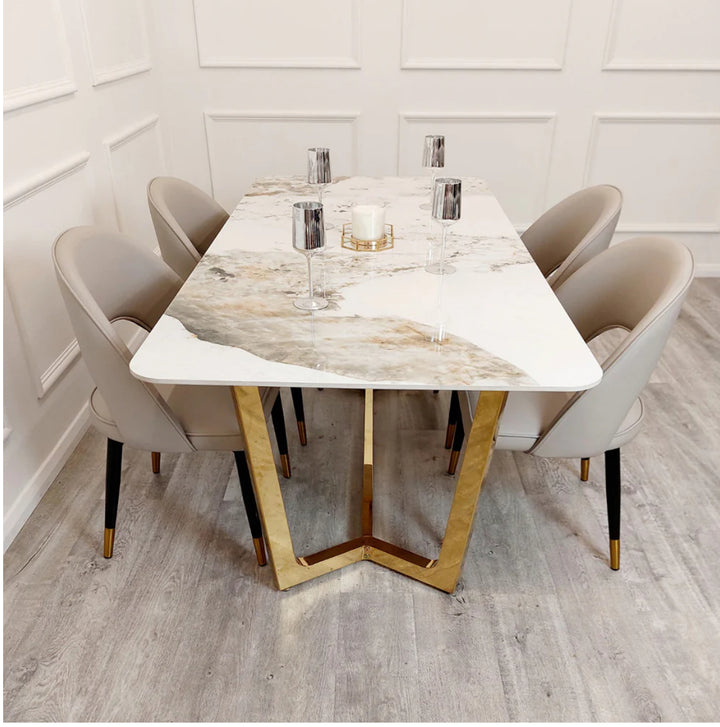 Lucien 1.8 Gold Dining Table with Pandora Gold Sintered Stone Top