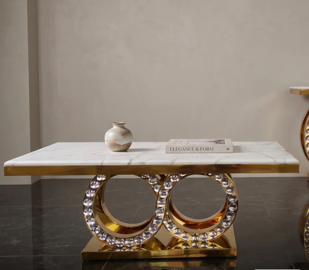 Crystal Marble Coffee Table White & Gold