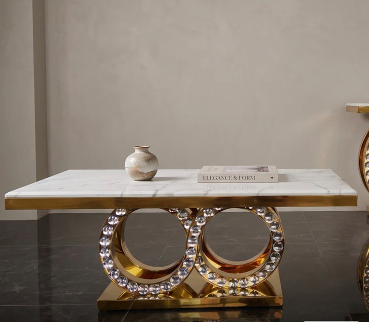 Crystal Marble Coffee Table White & Gold