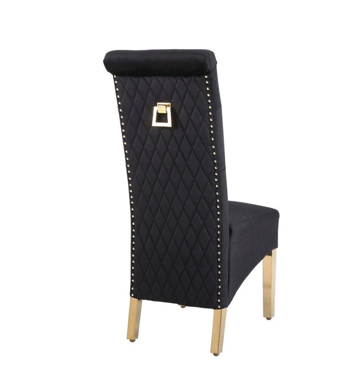 Louise Gold Marble Dining Set With Sofia Black and Gold Ring Knocker Chair