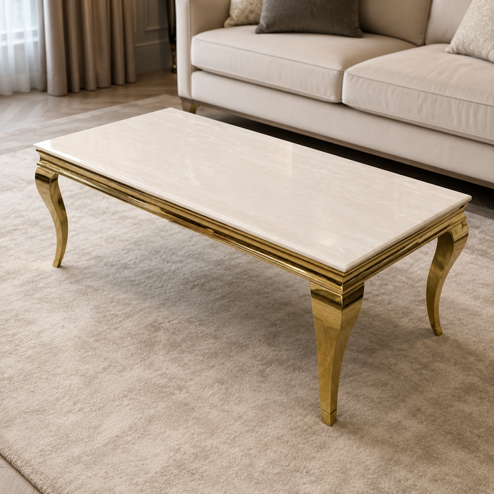 Sofia Cream And Gold Frame Marble Coffee Table