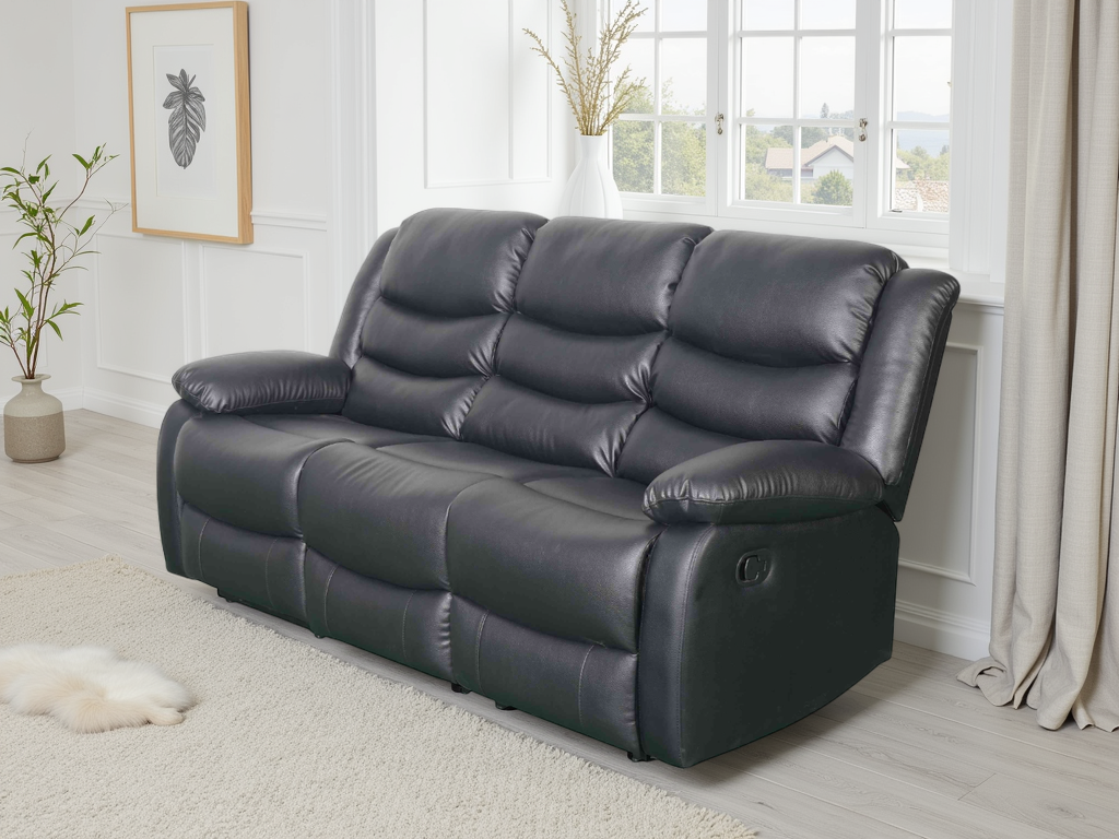 Conrad Manual Recliner Sofa Black 3 Seater