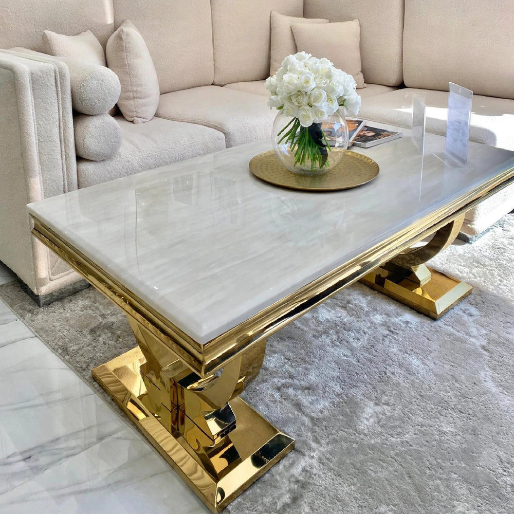 Cream & Gold Marble Coffee Table 