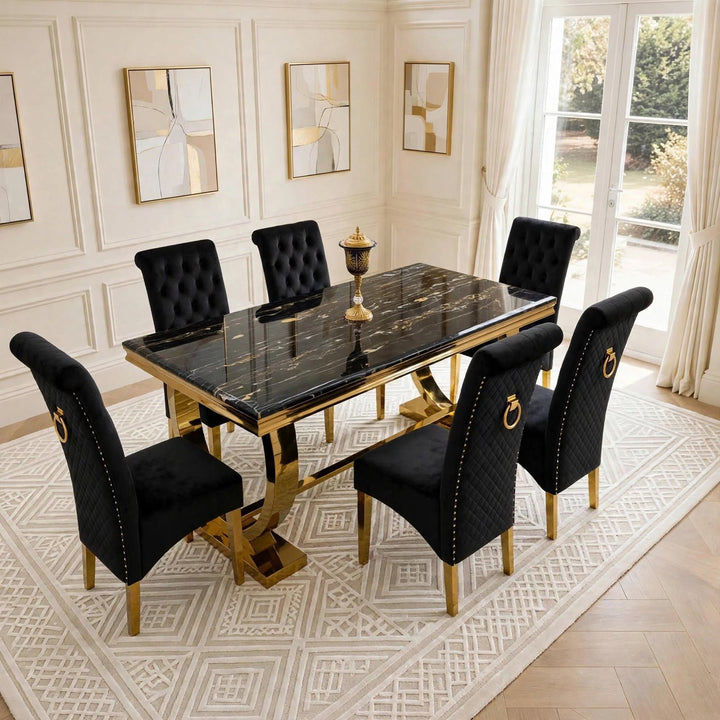     Luxury Black and gold marble dining set