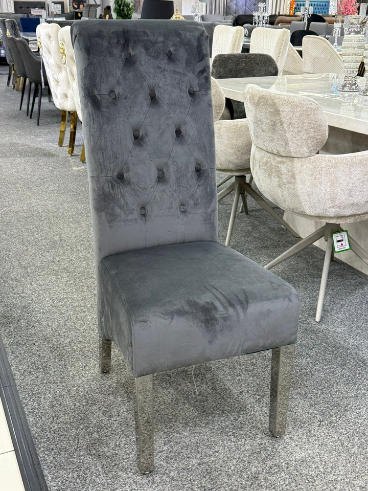 Louise Marble Dining Table + Sofia Chair Dark Grey Chair