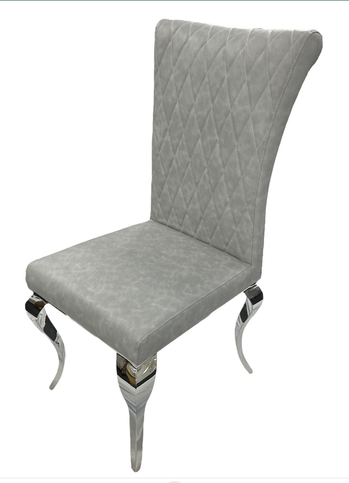 Rose 160cm Grey Marble Dining Table + London Leather Light Grey Dining Chairs