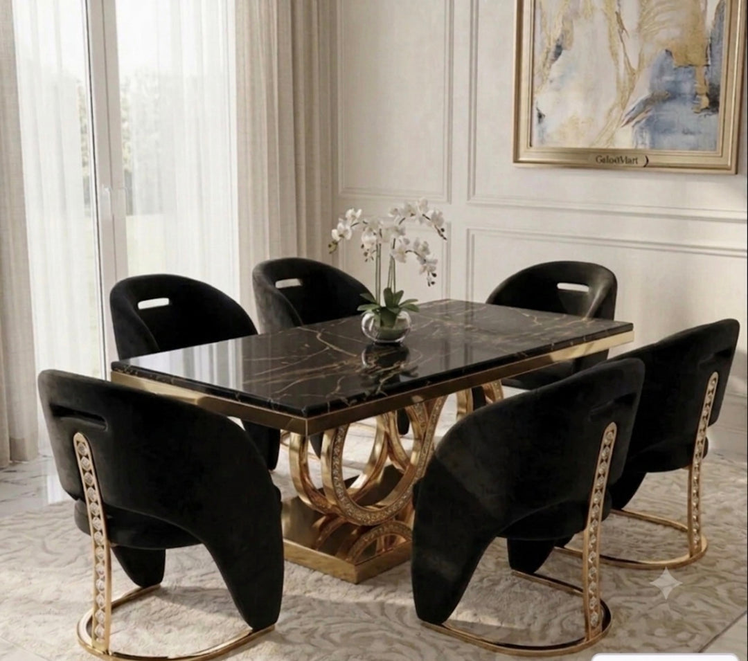 Crystal Dining Table 180cm with Rome Cream & Gold Dining Chairs | Luxury Dining Set UK