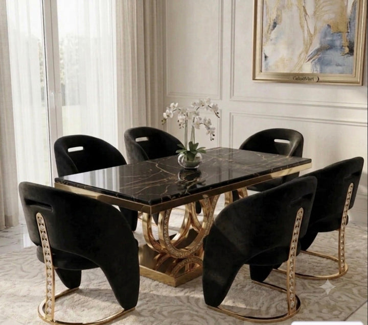Crystal Dining Table 180cm with Rome Cream & Gold Dining Chairs | Luxury Dining Set UK