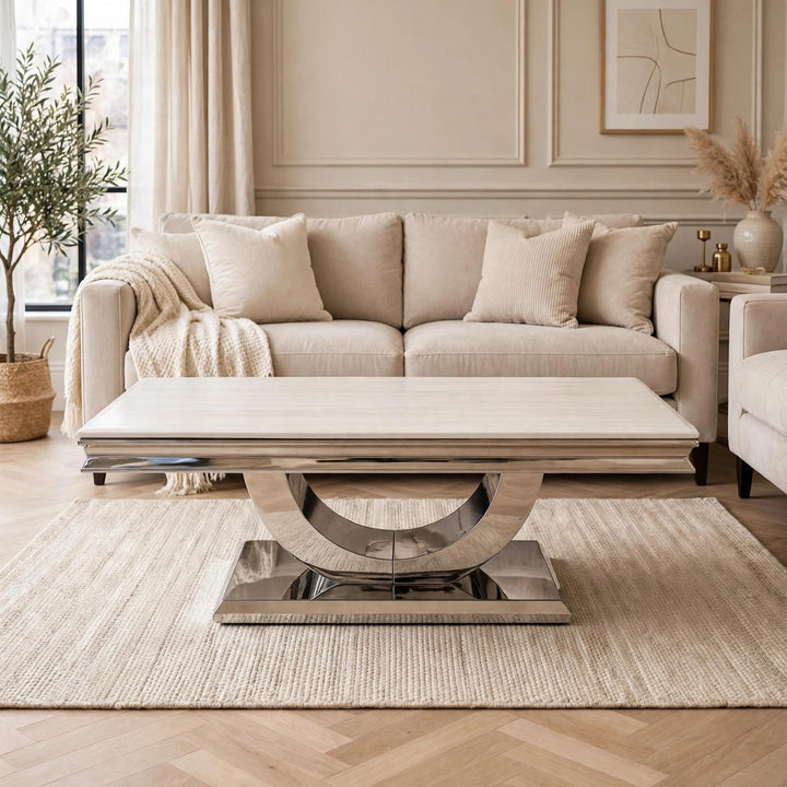 London Cream Marble Coffee Table- Modern Uk Living Room Table , Multiple Colours Available