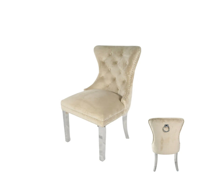 1.3M Chealse Round Marble Dining Set With Jessica Chairs Ring Knocker