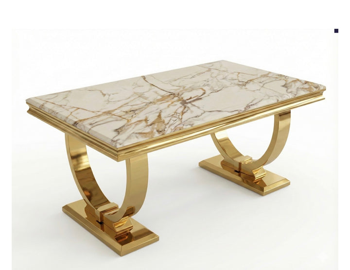 Chelsea Marble Dining Table with Gold Base – 160cm / 180cm / 200cm – Grey, Cream, Beige, White, Black, White & Gold, Kate Gold, – Luxury Modern UK