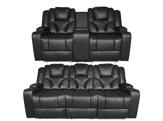AMSTERDAM 3+2 TOP GENUINE LEATHER ELECTRIC LED RECLINING SOFA – BLACK