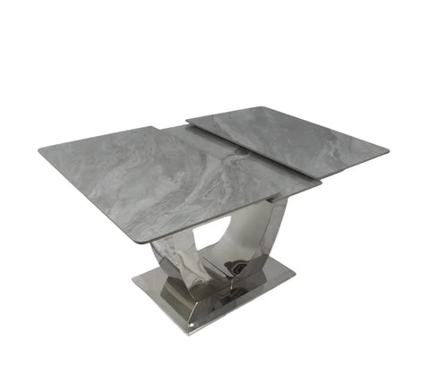 London Extending Grey Marble Dining Table 1.2M-1.5M And 1.6M-2M + Majestic Lion knocker Dining chairs