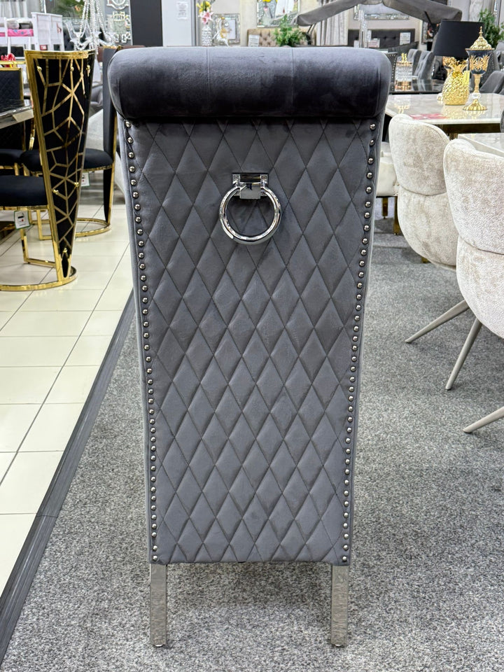 Louise Marble Dining Table + Sofia Chair Dark Grey Chair