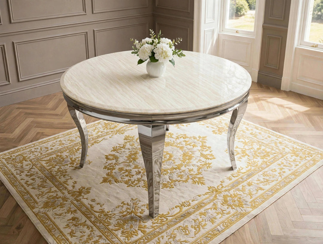 Louise 110cm Round White & Gold  Marble Dining Table