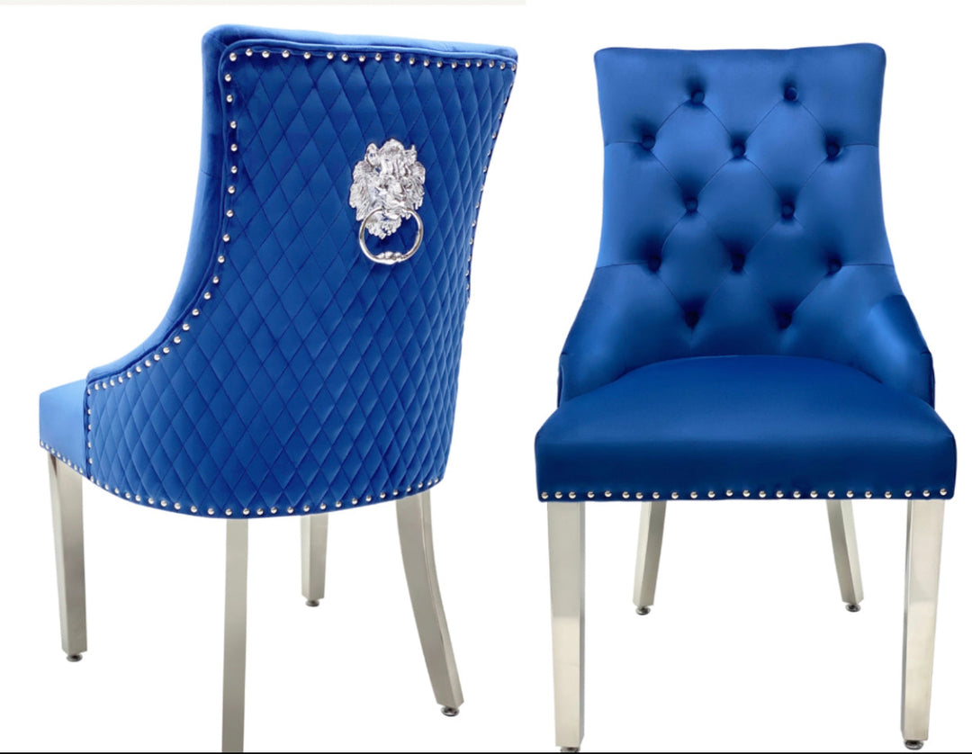 Rose 180cm Grey Marble Dining Table With Lion Knocker Dining Chairs