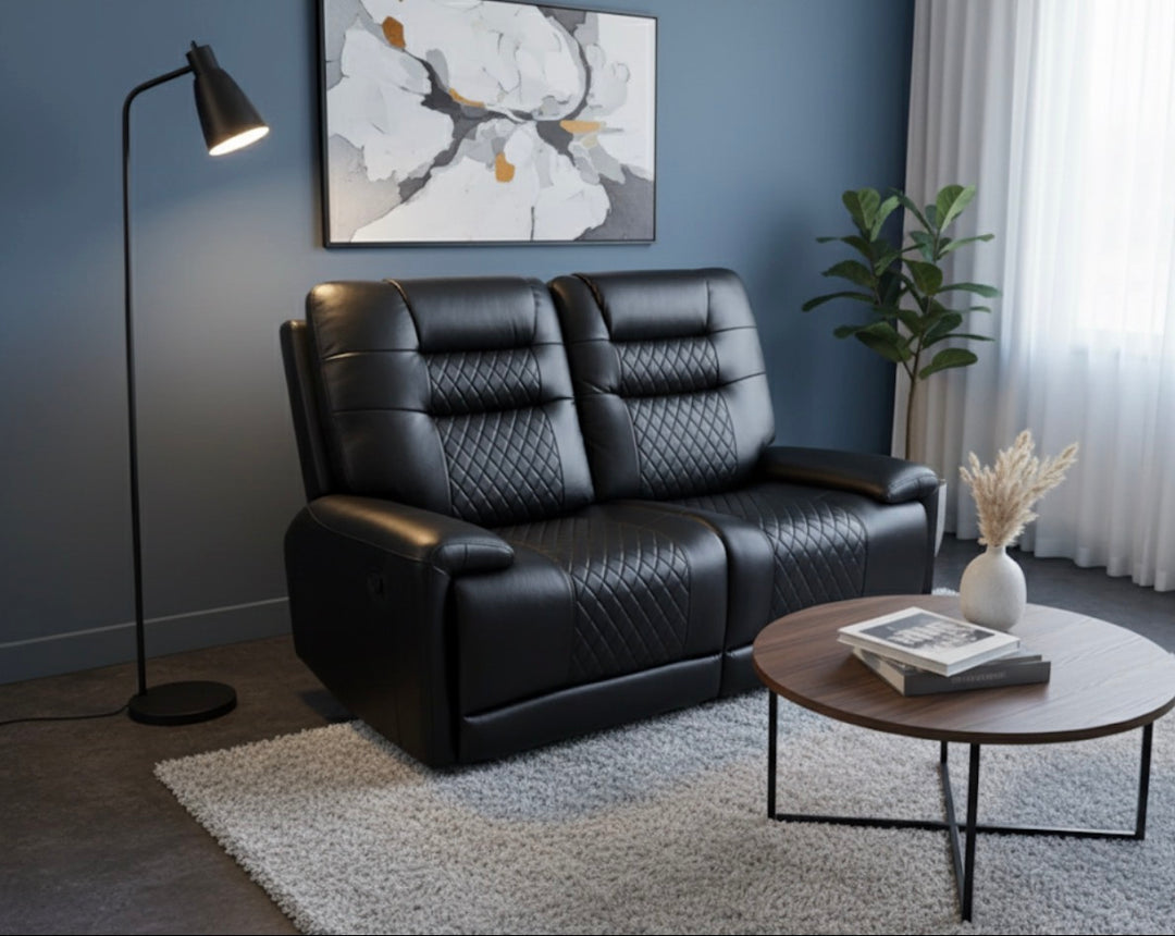 3 Seater Recliner Sofa Black and 2 Seater Recliner Sofa Black | LED , USB Charging Port, Power Recliner