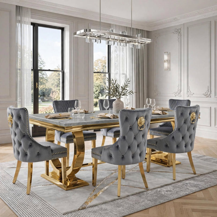 Arianna Black & Gold Marble Dining Table with Victoria Black & Gold Velvet Chairs