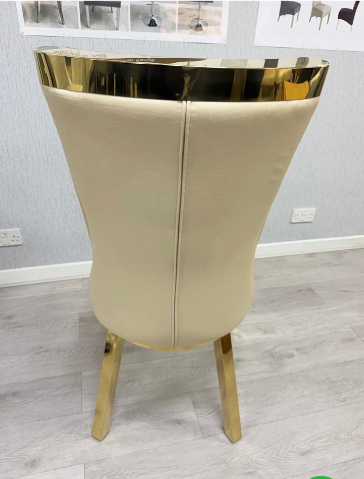 Louise Cream & Gold Marble Dining Table with Roxby Cream & Gold Dining Chairs