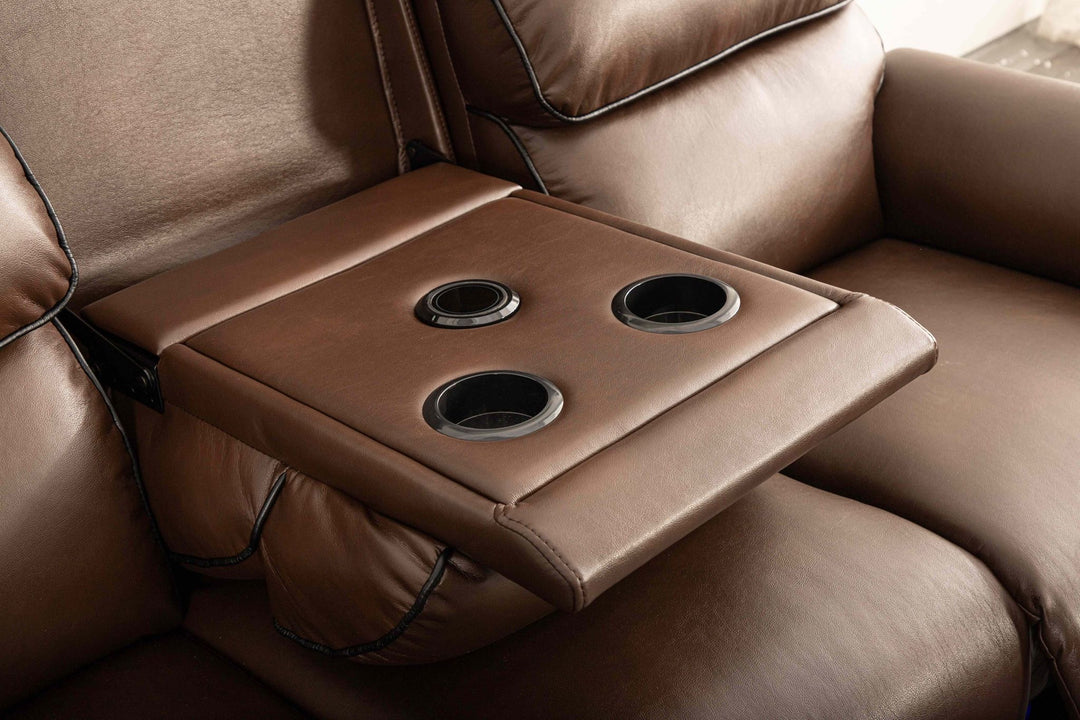 3 Seater & 2 Seater Brown Leather Electric Recliner Sofa Set with Cup Holders, LED Lights, Wireless Charger & USB Port