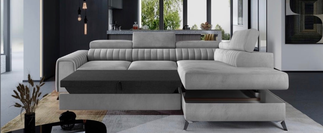 Sofia Corner Sofa Bed with Storage – Plush Velvet L-Shape Sofabed | Left or Right Hand | Modern Pull-Out Sofa Bed UK
