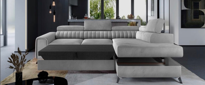 Sofia Corner Sofa Bed with Storage – Plush Velvet L-Shape Sofabed | Left or Right Hand | Modern Pull-Out Sofa Bed UK