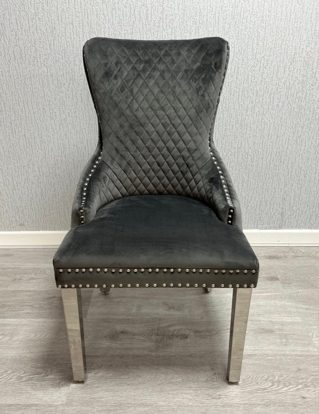 Louise Marble Dining Table Set with Victoria Ring Knocker Chairs  Dark Grey