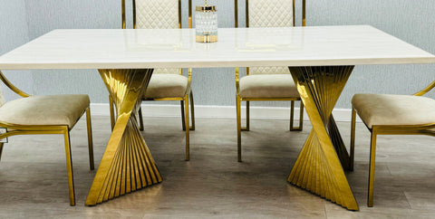 Rocco 180cm Black And Gold Marble Dining Table + Porado Dining Chairs